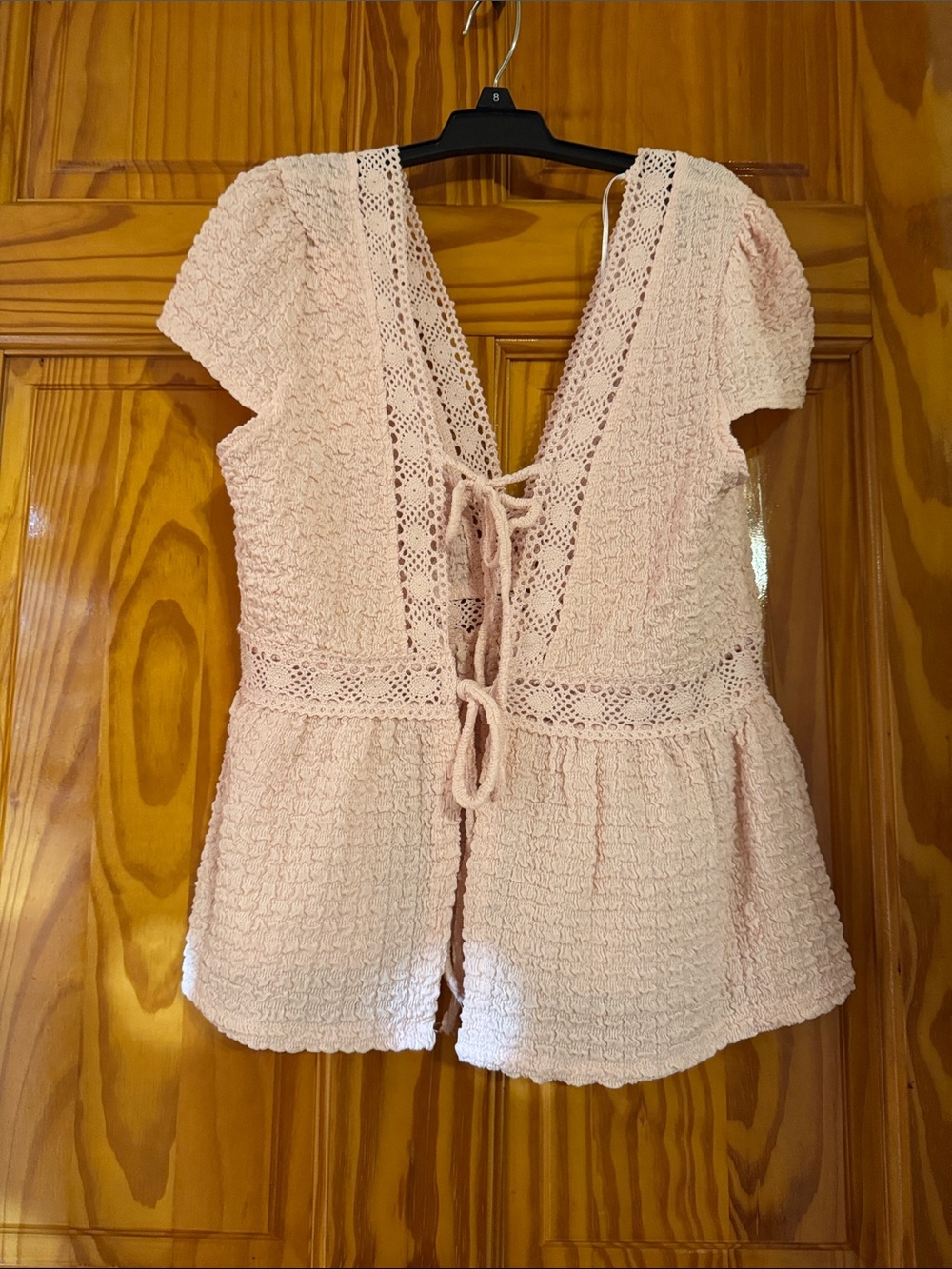 Women's Blush Crochet-Trim Tie-Front Tunic Top
